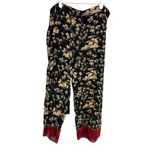 Cabi Womens Black & Gold Tropical Print Wide Leg Pants Size M